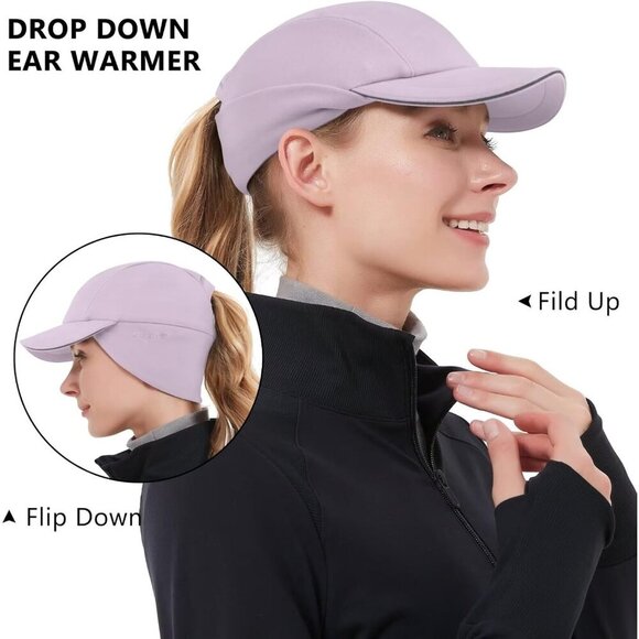 〽️Women\'s Purple Winter Reflective Fleece Ponytail Hat with Ear Warmers main image 6